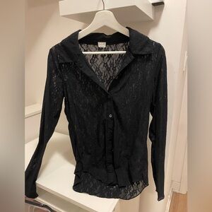 Wilfred Aritzia Black Lace Button-Up Blouse